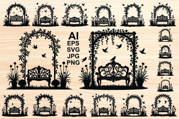 Black Silhouette Garden Benches Graphics