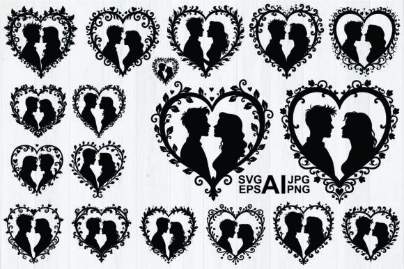 Couple Faces Heart Silhouette Concept