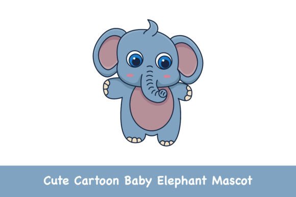 Cute Cartoon Baby Elephant Mascot Graphics & Illustrations