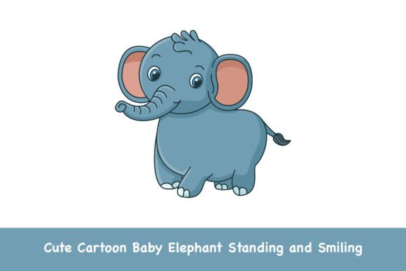 Cute Cartoon Baby Elephant Standing Graphics & Illustrations