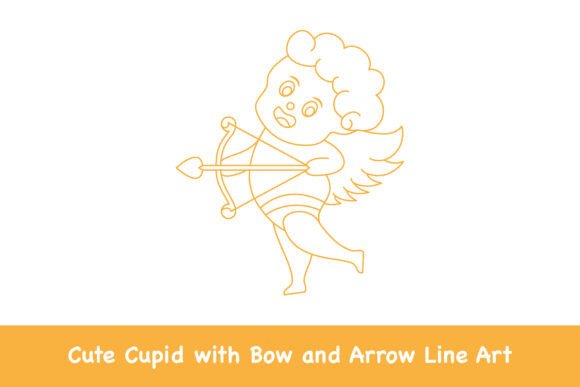 Cute Cupid with Bow and Arrow Line Art