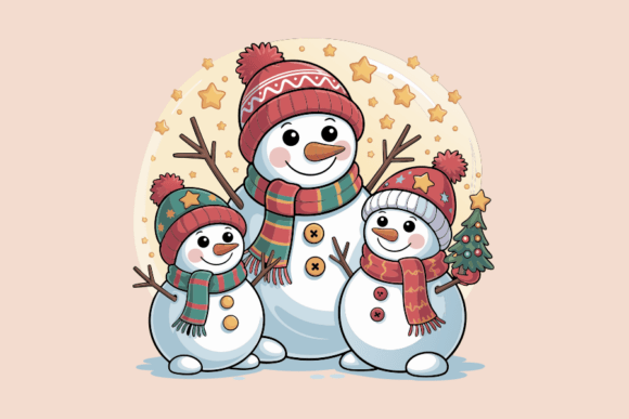Cute Snowman Family Christmas Decoration Graphics