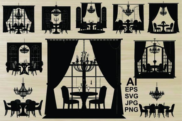 Dining Set Silhouette Bundle: Elegant Graphics & Illustrations