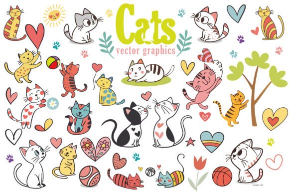 Doodle Colorful Cats Vector Pack: Graphics & Illustrations