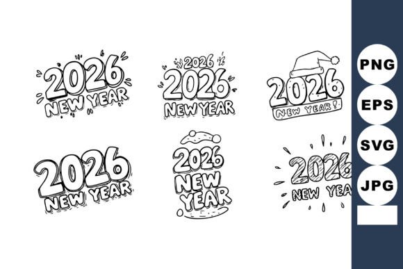 Hand-Drawn 2026 New Year Graphics & Illustrations