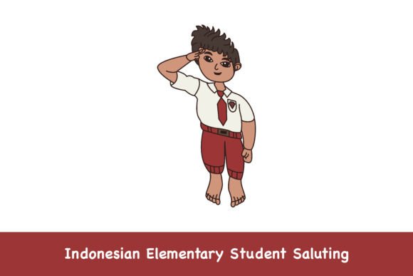 Indonesian Elementary Student Saluting Graphics & Illustrations