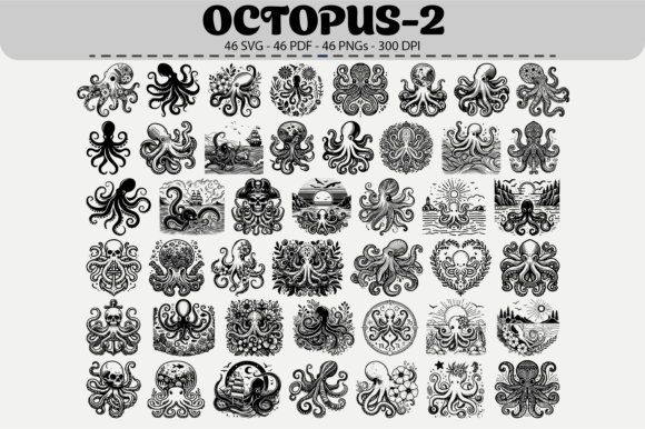 Octopus SVG Pack – 46 Designs: Graphics & Illustrations for Creative Sellers