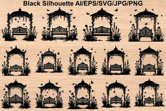 Silhouette Garden Gazebo Bamboo Graphics
