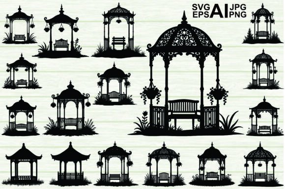 Silhouette Garden Gazebo Vector Bundle Graphics Review