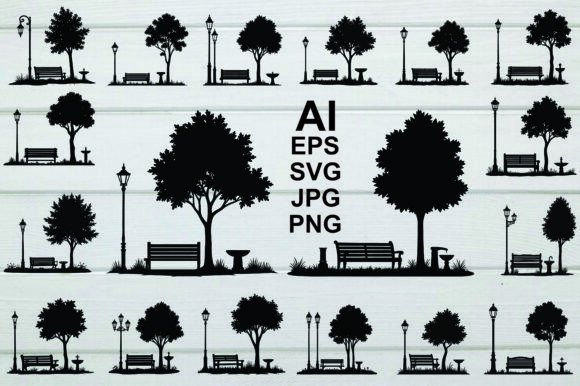 Silhouettes: Park Bench & Lamppost Graphics