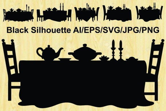 Table with Chairs Silhouette Vector Set: Graphics & Illustrations