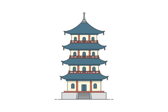Traditional Asian Pagoda Building Design Graphics