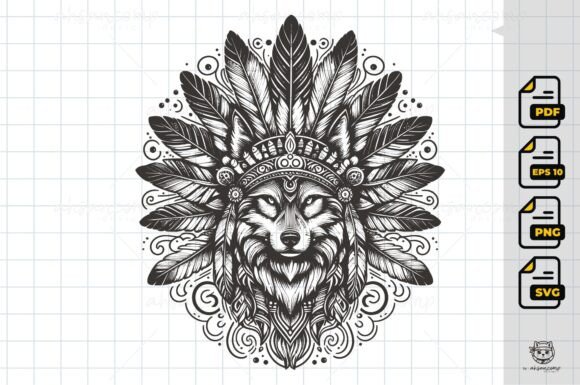 Tribal Wolf Head Line Art: Graphics & Illustrations for Handmade Brands
