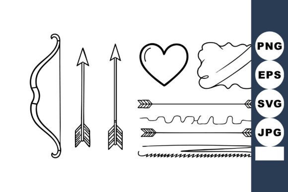 Valentine Love Arrow Bow Heart Doodle Graphics & Illustrations