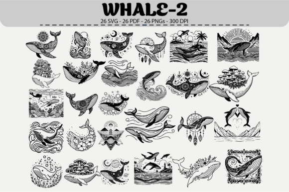 Whale Clipart Set – 26 Designs: Graphics & Illustrations