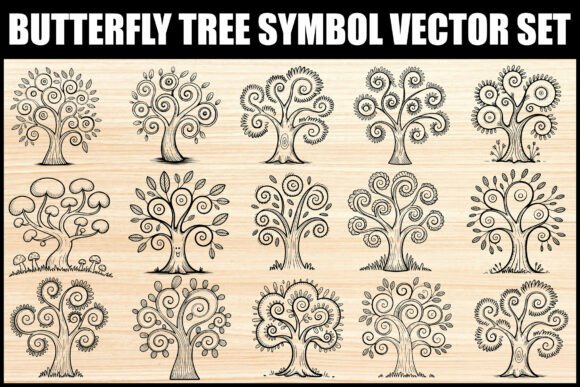 Whimsical Butterfly Tree Vector Set: Graphics & Illustrations for Local Brands